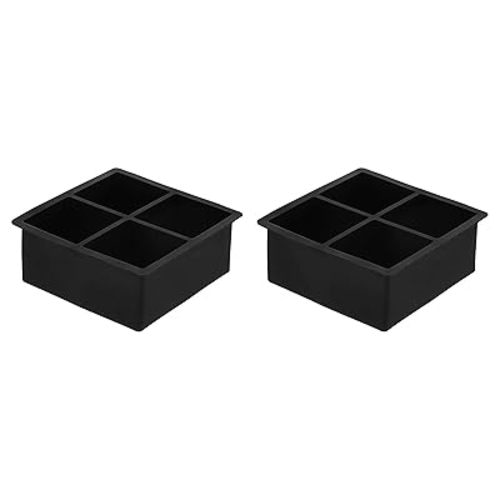 Amazon Basics Large Silicone Square Ice Cube Trays for Freezer, Dishwasher Safe, 4.25 x 4.25 x 1.77 in, Black, Set of 2