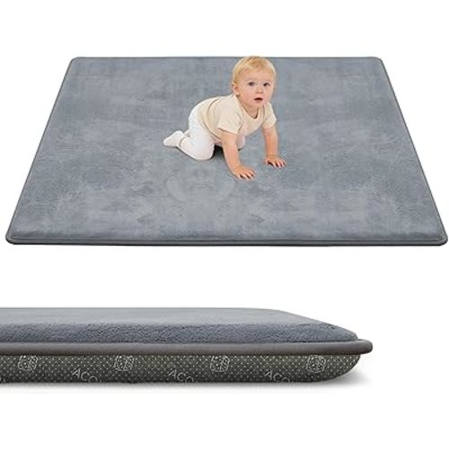 ACOMOPACK 1.3" Thick Baby Play Mat for Floor 59x71-Large Water-Repellent&Non-Slip Memory Foam Mat for Kids,Toddlers,Soft Velvet Nursery Rug for Tummy Time&Crawling,Yoga,Tatami Style(Grey)