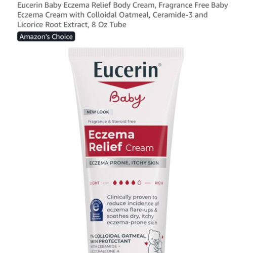 Eucerin Baby Eczema Relief Body Cream, Fragrance Free Baby Eczema Cream with Colloidal Oatmeal, Ceramide-3 and Licorice Root Extract, 8 Oz Tube
