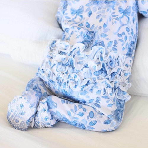 Betsys Blooms Ruffle Zipper Footie