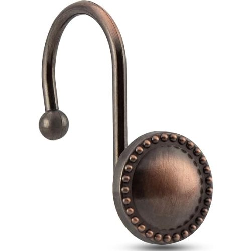 12-Pack Metal Shower Curtain Hooks,Heavy Duty Rust-Resistant Decorative Rings,Circular Design,Easy Glide Bathroom Hangers (Antique Bronze)