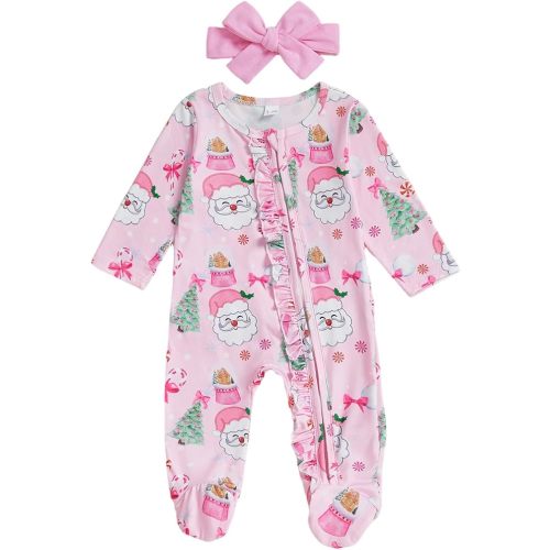 Kuriozud Newborn Baby Girl Clothes Footie Romper Infant Sleeper Outfit | Newborn Baby Girl Sleeper for Daily, Brithday, Halloween, Christmas, New Years, Valentines, St. Patrick's Day, Easter 0-9M