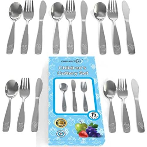 CHILLOUT LIFE Stainless Steel Kids Silverware Set 15 Pieces - Child and Toddler Safe Flatware - Kids Utensil Set - Metal Kids Cutlery Set Includes 5 Small Kids Spoons, 5 Forks & 5 Knives