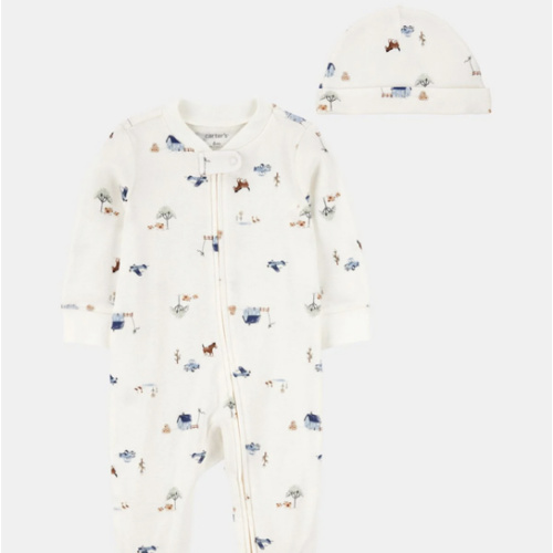 Baby 2-Piece 2-Way Zip Sleep & Play & Cap Set - Ivory/Blue | Carter's