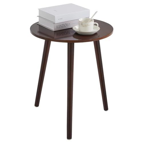 Apicizon Side Tables End Table Bedroom, Dark Brown Round Side Table Nightstand Bedside Table for Living Room, Nightstands Coffee Table with Brown Wood Legs