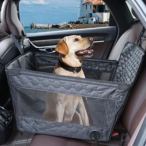 Dog Car Seat for Large Medium Dogs, Dog Car Seat Cover for Back Seat, Foldable Pet CarSeat with Safety Belt, Waterproof Fabric & Breathable Mesh, Back Seat Cover for Dogs Under 40lbs (Large, Black)