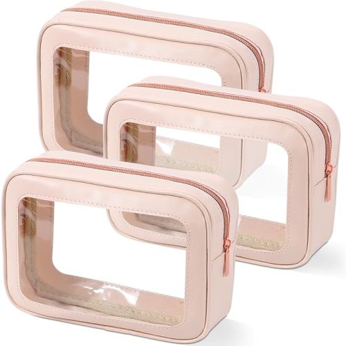YOPCDJ 3PCS Clear Toiletry Bag,TSA Approved Travel Pouch with Zipper for Cosmetics and Toiletries，Diaper Bag Organizer Pouch Set, Purse Organizer and Clear Car Bag for Women and Kids