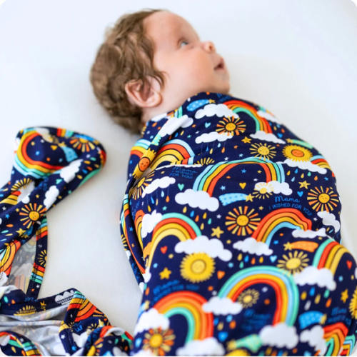 Bamboo Baby Swaddle Blanket - Rainbow Baby Blue Bamboo Swaddle - Mama I Wished for You Affirmation – Raising Mama