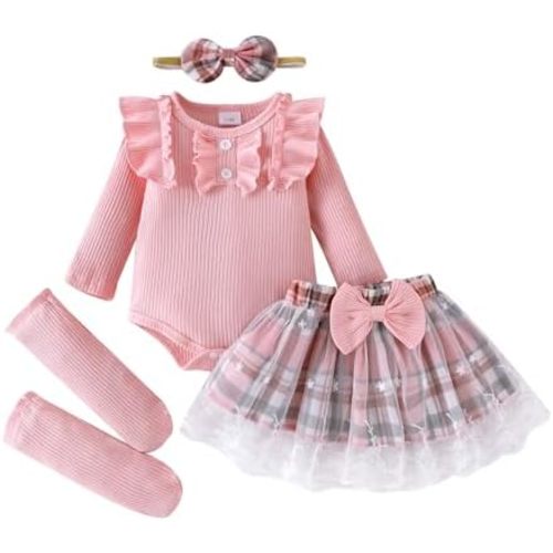 Baby Girl Clothes Newborn Fall Winter Outfit Ruffled Long Sleeve Romper Lace Dress Headband Skirt Set 0-18 Months