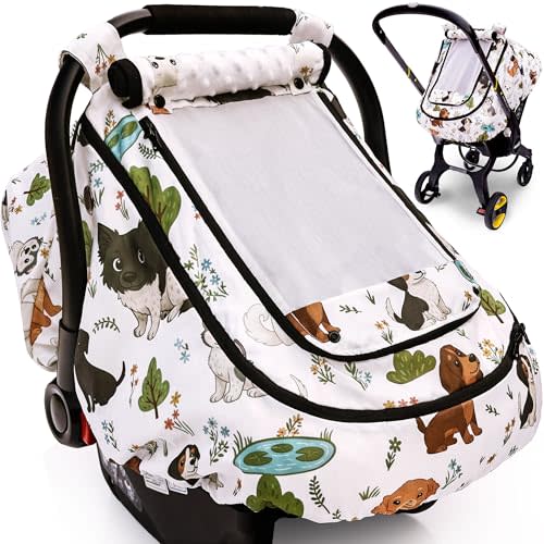 Waterproof Baby Car Seat Cover, Infant Car Seat Cover Canopy for Boy Girls | Waterproof & windproof , skin-friendly for sensitive skin,Dual-layer window, Universal fit for all standard car seats