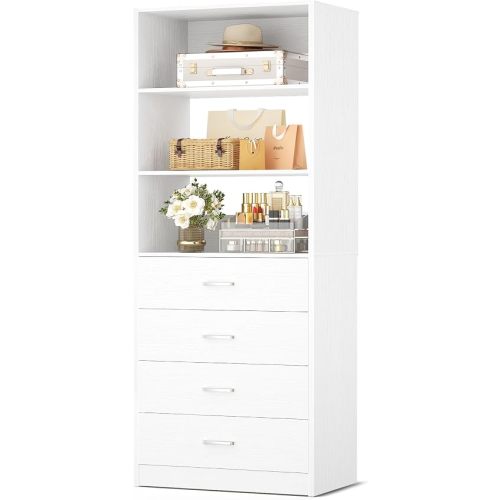 Aheaplus Closet Drawers System, 21.3" Wood Closet Organizer System, White