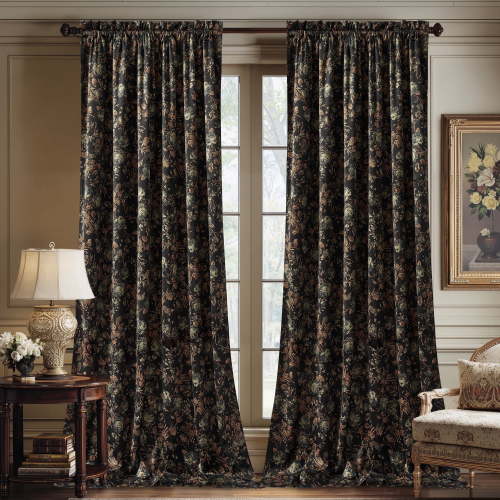 NICETOWN Black Velvet Curtains for Living Room, Elegant Soft Thick Heavy Velvet Drapes with Vintage Blooming Floral Pattern for Bedroom, 52"x96", 2 Panels