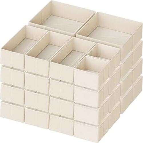 Criusia Drawer Organizer Clothes, 24 Pack Dresser Organizer for Baby Clothes, Underwear, Sock- Foldable Closet Organization and Storage Dividers Bins for Nursery, Bedroom and Dorm (Beige)