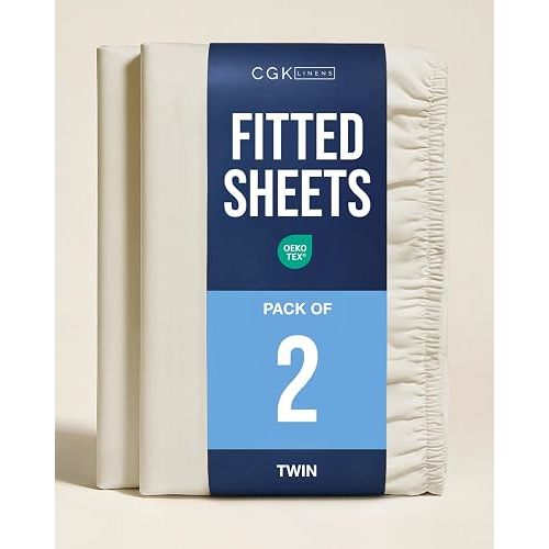 Twin Fitted Sheet - Pack of 2 Single Fitted Bottom Sheet Only - Off White