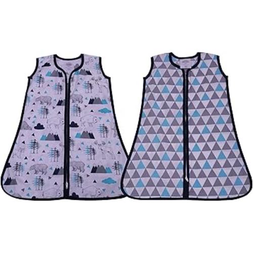 Bacati Woodlands & Triangles Boys Cotton Percale 2 Pack Sleeping Bag Medium, Aqua/Navy/Grey