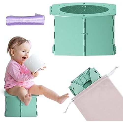 Teo - Portable Toddler Travel Potty – Foldable, Lightweight, Leak-Proof Toilet for Kids with Travel Bag & Disposable Liners – Compact Potty Chair for Home & On-The-Go Use (Adventure Green)