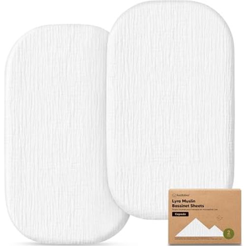 2-Pack Muslin Baby Bassinet Sheets Girls, Boys – 100% Cotton Organic Bassinet Sheets, 33x20 Oval Capsule Mattress Cover,Universal Fit Compatible with Maxi Cosi Iora Baby Bassinet Mattress (Soft White)