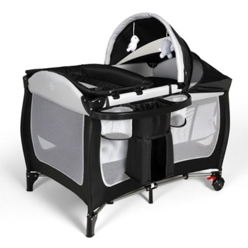TODECARE 4 in 1 Baby Bassinet, Portable Pack and Play, Convertible Bedside Crib Sleeper, Diaper Changer, Storage Basket & Travel Bag, Black