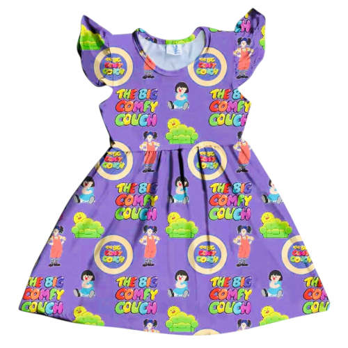 HCK EXCLUSIVE- Purple Comfy Couch Flutter Sleeve Dress