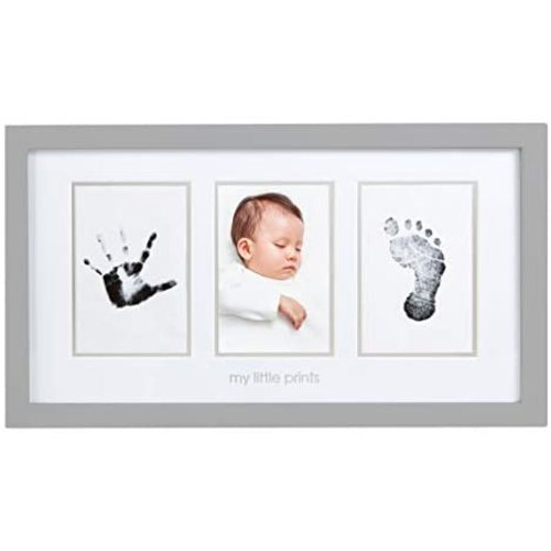 Pearhead Newborn Babyprints Photo Frame and Baby Handprint and Footprint Kit, Baby Shower Gift, Gray