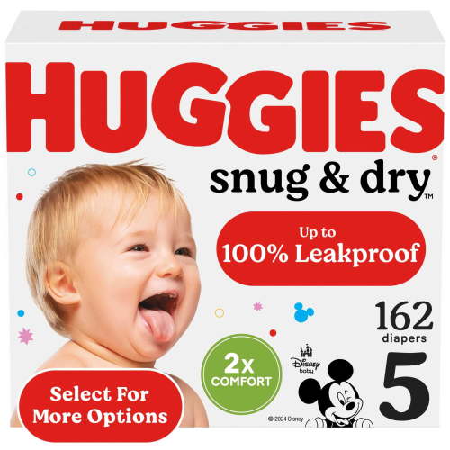 Huggies Snug & Dry Baby Diapers, Size 5 (27+ lbs), 162 Count (Select for More)
