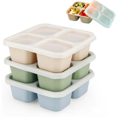 PandaEar 3 Pack Snack Containers, 4 Compartments Bento Snack Box with Lid, Reusable Meal Snack Containers