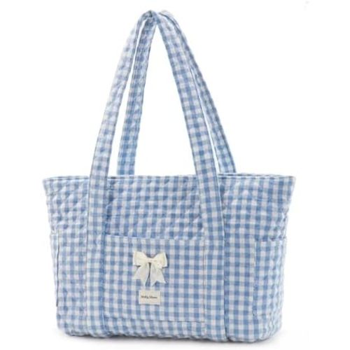 Molly Moon Quilted Tote Bag for Women, Quilted Floral Gingham Tote Bags with Zipper, Cute Bow Shoulder bag for Work, Travel