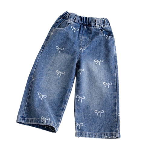 Tiijoy Newborn Girls Bow Pattern Pull On Jeans Straight Leg Relaxed Fit Denim Pants Trousers