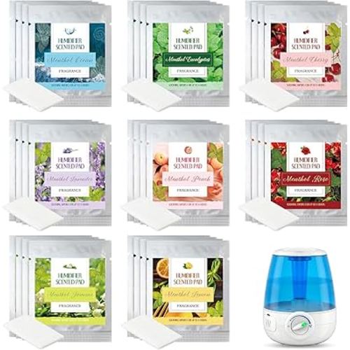 Leelosp 32 Pcs Humidifier Scented Pads Vapor Pads Replacement Universal 8h Long Lasting Relief Vapor Mat for Humidifier Home Favor(Various,8 Style)