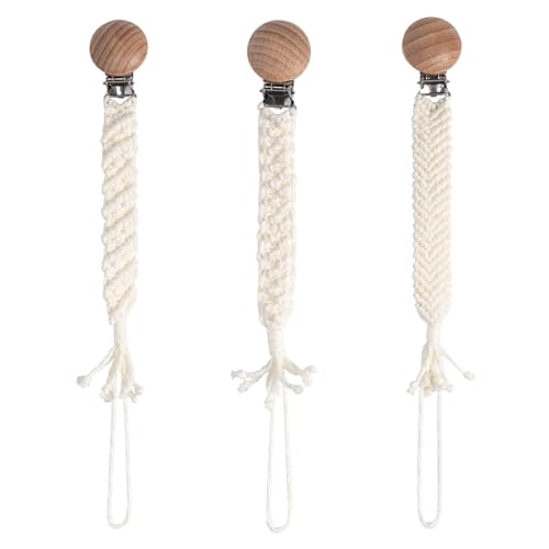 Boho Pacifier Clip for Boys Girls Pacifier Holder Leash Wooden Clips Handmade Braided Cotton Unisex Baby Shower Birthday Gift Christmas Gift (Pattern 9)