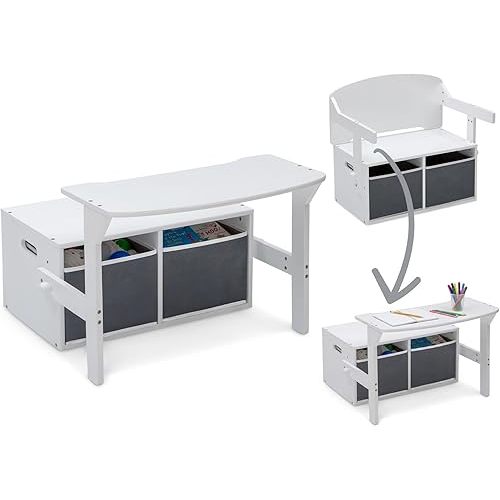 Delta Children MySize Kids Convertible Activity Bench - Greenguard Gold Certified, Bianca White