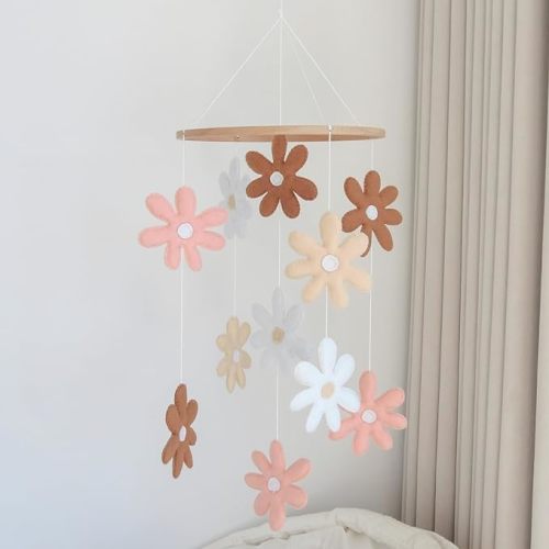 Flower Crib Mobile for Girls - Handmade Daisy Baby Mobile for Crib & Bassinet, Eco-Friendly Nursery Mobile, Shower Baby Girl Mobile for Crib
