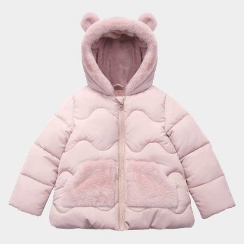 Rokka&Rolla Baby Girls' Mini Fur Lined Puffer Coat-Arctic Blue, size 6-9 Months