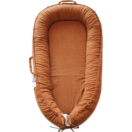 CooCooBaby Infant Lounger, Baby Nest Cover for Baby Girls & Boys, Newborn Essentials for Baby 0-18+ Months, 100% Cotton Breathable (GoldenBrown, Corduroy)