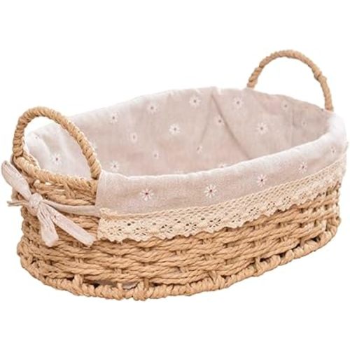 Amosfun Woven Basket Desktop Storage Holder, 12x8.66x4.33 Inch, Handwoven Basket for Cosmetics, Keys, Snacks Home Decor