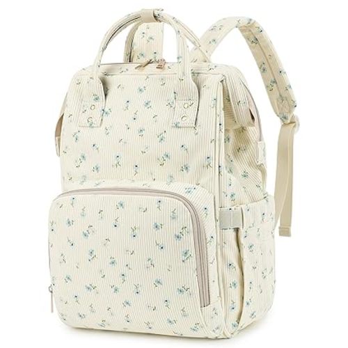 Dezcrab Baby Diaper Bag Backpack for Mom, Large Capacity Travel Nappy Bag for Boys & Girls with Stroller Straps (Corduroy Flowers Blue)
