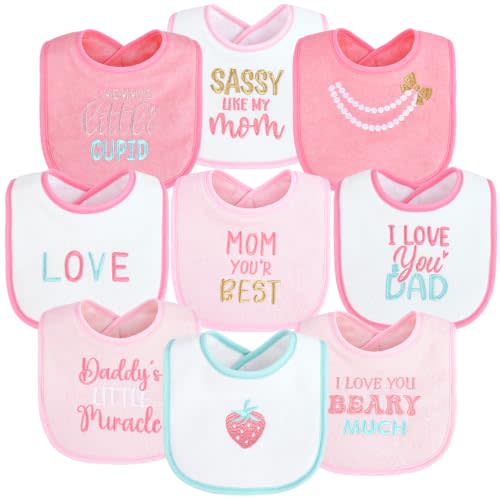 9 Pack Baby Bibs for Drooling and Teething for Boys and Girls | Three Layer Construction, Soft Quilted Fabric, Thick Absorbent Design, Easy Hook and Loop Closure, Cotton Blend, Newborn Gift
