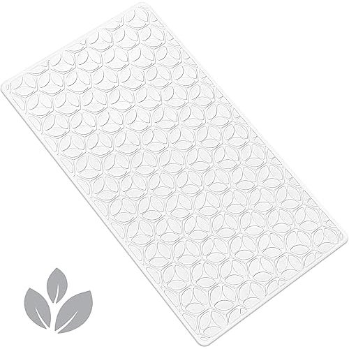 WRISIN Non-Slip Rubber Bathtub Mat with Suction Cups, 16 × 28 Inch (White)