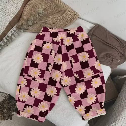 Baby Toddler Plaid Daisy Print Cord Pants