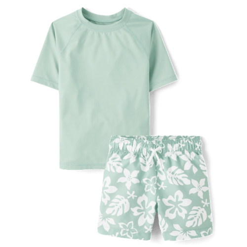 Boys Tropical Rashguard Swimsuit - Green