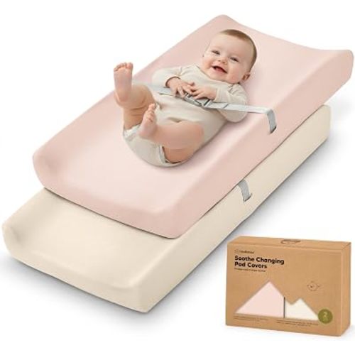 2-Pack Organic Changing Pad Covers for Girl, Boy, 100% Cotton (Cameo)