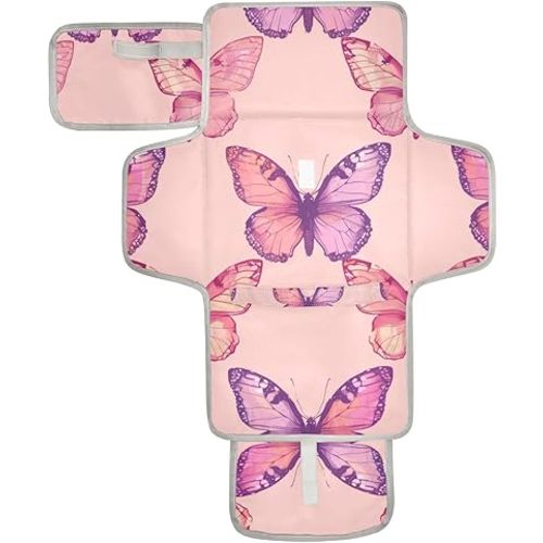 Portable Baby Changing Pad - Pink Butterflies Waterproof Diaper Changing Mats for Baby Boys Girls, Lightweight Changing Pads