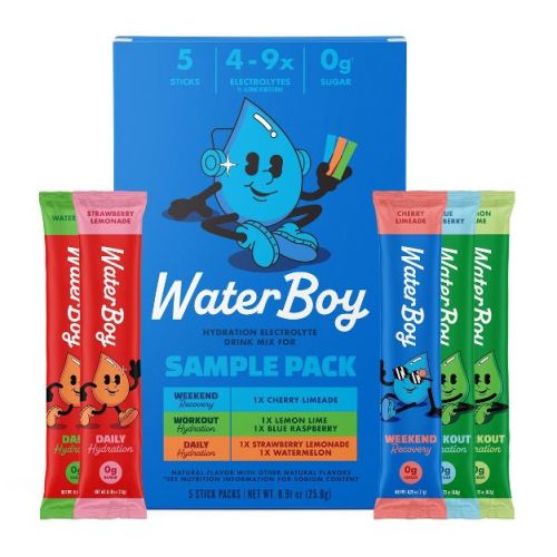 Waterboy Hydration Sports Drink Trial Pack - 0.91oz/5ct: Non-Caffeinated, Non-GMO, Vegan, Electrolyte Mix