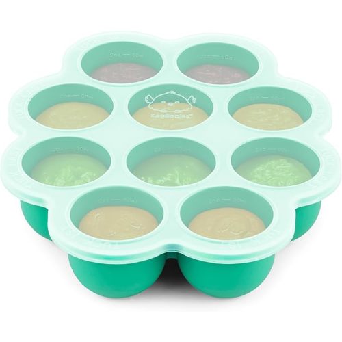 KeaBabies Silicone Food Freezer Trays with Lid, 60 ml x 10 Pods Baby Food Storage Containers, Easy Puree Meal Prep, Breast Milk Silicone Freezer Molds,Dishwasher,Microwave Safe,BPA-Free (Alpine Green)