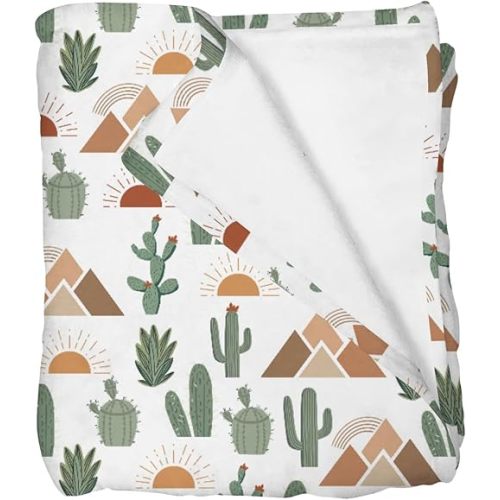 Boho Western Cactus Desert Baby Blankets for Girl Boy Infants Toddler Crib Stroller Nursery Watercolor Southwest Mountain Sun Swaddle Receiving Blanket Wild West Bed Blanket 30x40inch