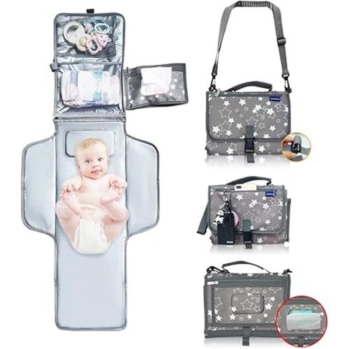 Portable Changing Pad,Baby Portable Diaper Changing Pad for Boys and Girls |Long Large Changing Pad with Wipes Pocket | Lightweight and Waterproof Travel Diaper Station Kit with Cushioned Pad