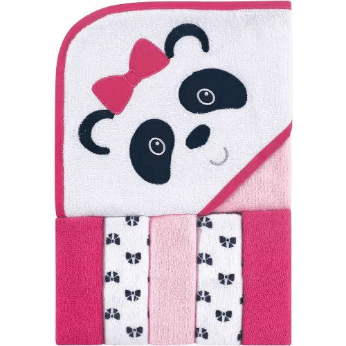 Luvable Friends Unisex Baby Hooded Towel with Five Washcloths, Panda, One Size