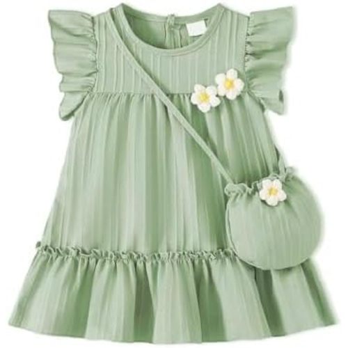 Toddle Baby Girl Dress Ruffle Summer Sleeveless Dresses 3D Floral Sundress 2Pcs Photoshoot Outfit
