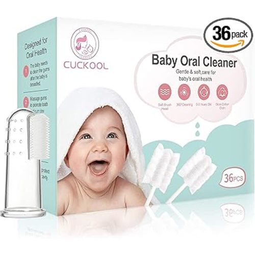 Baby Toothbrush, Infant Toothbrush Clean Baby Gums Disposable Tongue Cleaner Gauze Toothbrush Infant Oral Cleaning Stick Dental Care for 0-36 Month Baby - 1 Count (Pack of 36)