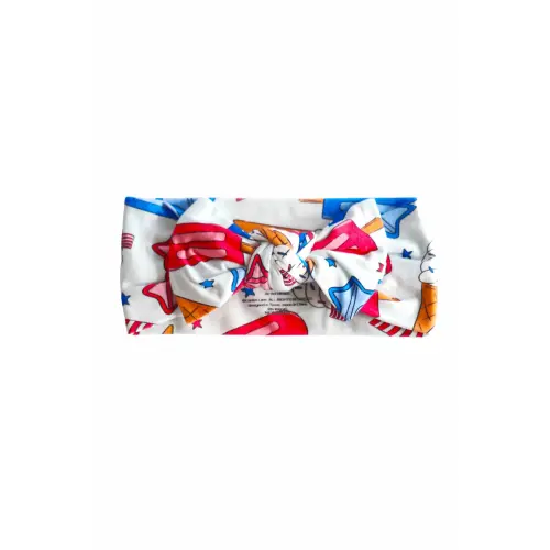 Knit Large Bow Headwrap | Red, White & Cool